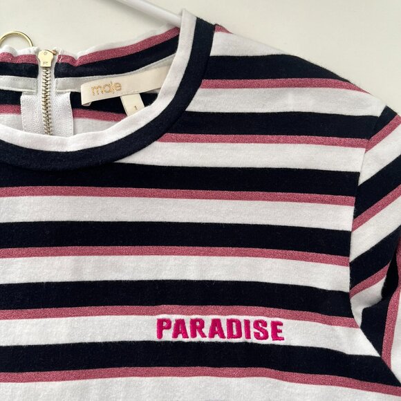 Maje Tiffany Back-Zip Metallic-Stripe Tee - Picture 6 of 10